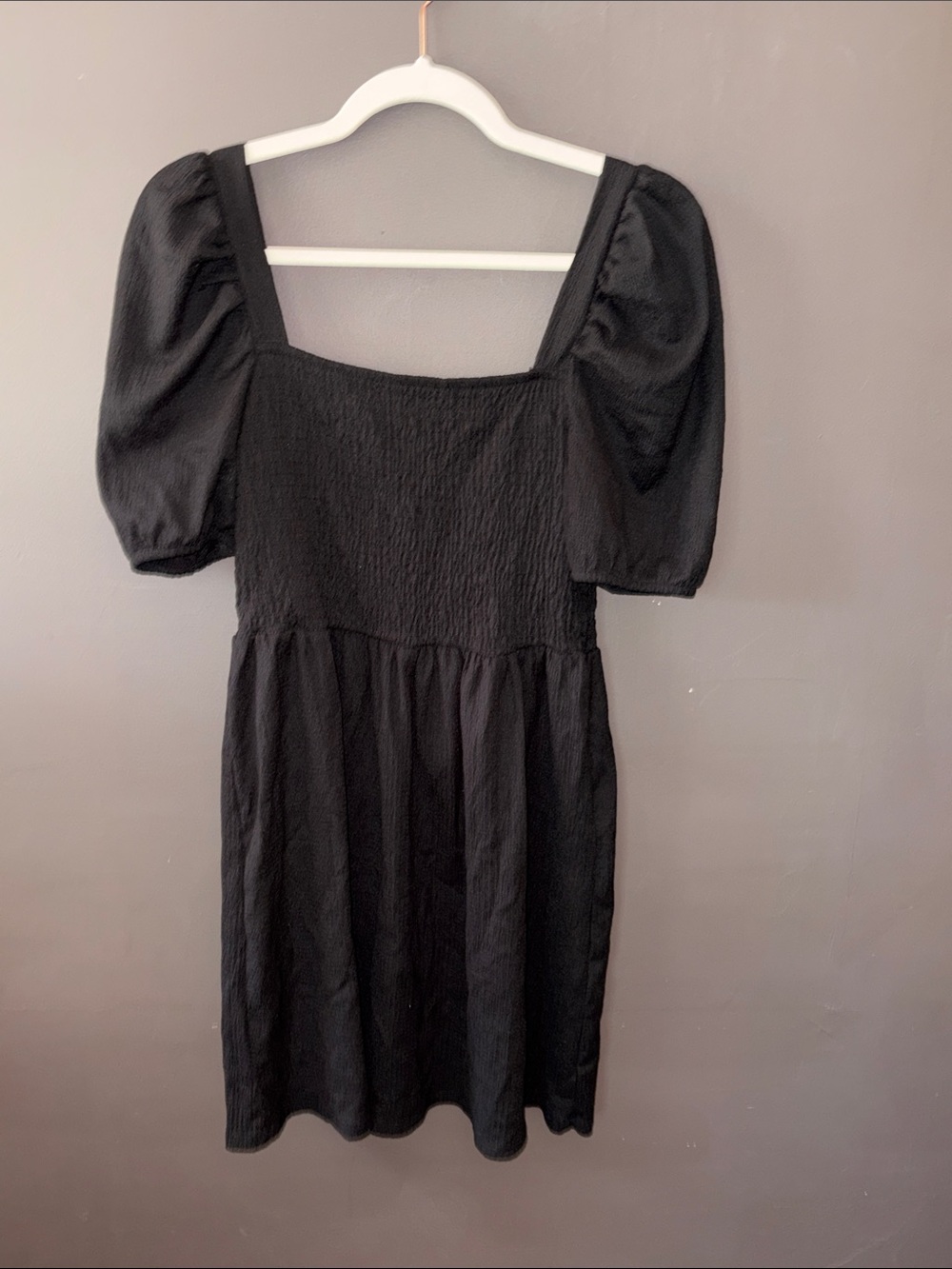 H&M Black Square Neck Puff Sleeve Mini Dress